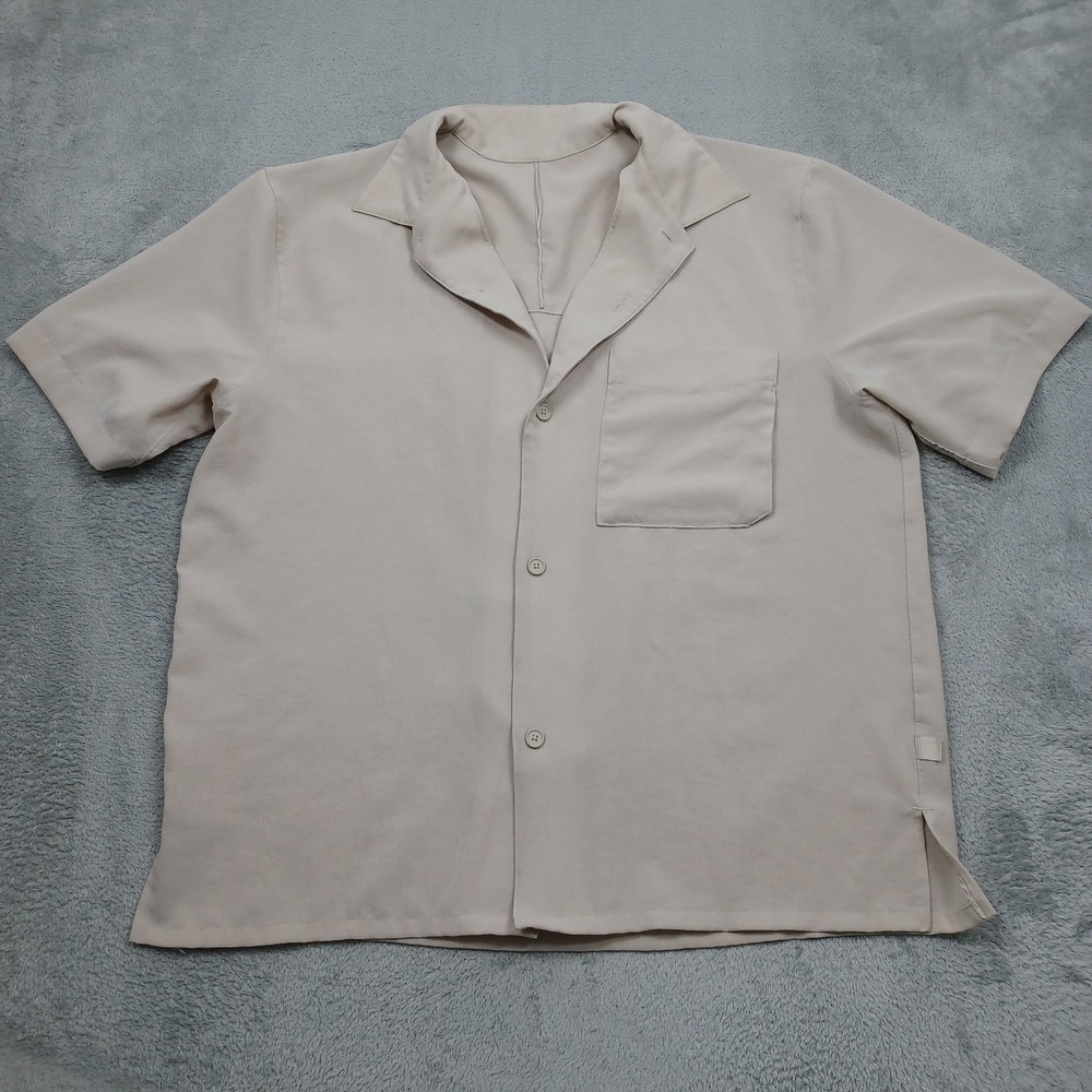 Lululemon Top Womens Large Brown Button Up Short Sleeve Preppy Modern Logo